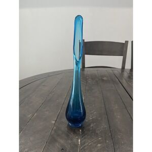 Vtg Viking Glass Bluenique Swung Vase Blue Bud Vase 11.25" MCM